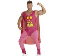 FIESTAS GUIRCA Disfraz de Héroe Fuckman para Hombre - Divertido Disfraz de Superhéroe Rosa para Hombre con Pene - Disfraz de Despedida de Soltera Hombre Talla L