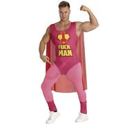 FIESTAS GUIRCA Disfraz de Héroe Fuckman para Hombre - Divertido Disfraz de Superhéroe Rosa para Hombre con Pene - Disfraz de Despedida de Soltera Hombre Talla M