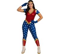 FIESTAS GUIRCA Disfraz de Heroína Estrella - Atuendo Maravilloso con Mono en Rojo Metálico, Azul y Dorado para Mujer Adulta Talla S 36-38