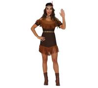 FIESTAS GUIRCA | Disfraz de India Adulta (36-38/S) - Vestido y Cinturón - Disfraces de Nativa Americana para Halloween, Carnaval y Fiestas de Disfraces - Ideal para Mujeres - Marrón