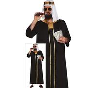 Fiestas Guirca Disfraz Jeque del Petróleo Hombre – túnica negra y tocado – Talla M 48-50