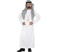 FIESTAS GUIRCA | Disfraz de Jeque Infantil (7-9 Años) - Tocado y Túnica - Disfraces de Príncipe del Desierto para Halloween, Carnaval y Fiestas de Disfraces - Ideal para Niños - Blanco y Gris