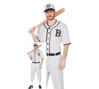 FIESTAS GUIRCA | Disfraz de Jugador de Baseball Adulto (52-54/L) - Camiseta, Cinturón, Gorra y Pantalón - Disfraces Deportivos para Halloween, Carnaval y Fiestas de Disfraces - Hombre - Blanco y Negro