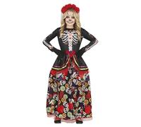 FIESTAS GUIRCA Disfraz de La Catrina - Vestido Largo Elegante y Diadema con Flores para Niñas de 7-9 Años