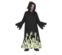 FIESTAS GUIRCA Disfraz de La Muerte - Túnica Negra con Esqueletos y Capucha para Niños de 7-9 Años