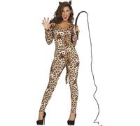 FIESTAS GUIRCA | Disfraz de Leoparda para Mujer (44-46/XL) - Mono, Cola y Diadema - Disfraces de Animales para Despedidas de Soltera, Halloween, Carnaval y Fiestas de Disfraces - Marrón