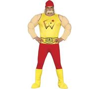 FIESTAS GUIRCA Invincible Champion Wrestler Disfraz Hombre - Rojo & Amarillo Wrestling Maniac Fancy Dress Hombre Talla XL 56-58