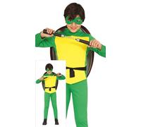 FIESTAS GUIRCA Disfraz de luchador de tortugas aventurero para niños o niñas - Mono de guerrero de karate verde y caparazón de tortuga - Disfraces para niños y niñas - Edad unisex 7-9 años