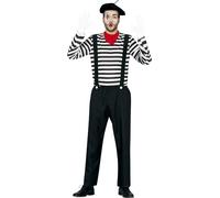 FIESTAS GUIRCA | Disfraz de Mimo Adulto (46-48/S) - Camiseta, Gorro, Pantalón, Pañuelo y Tirantes - Disfraces de Payaso para Halloween, Carnaval y Fiestas de Disfraces - Ideal para Hombre