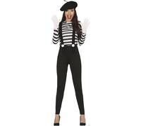 FIESTAS GUIRCA | Disfraz de Mimo Mujer (44-46/XL) - Camisa, Gorro, Pantalón y Tirantes - Disfraces de Payaso y Artista para Halloween, Carnaval y Fiestas de Disfraces - Ideal para Adultas