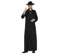 FIESTAS GUIRCA Disfraz de sacerdote de lujo para hombre, túnica negra con cuello de sacerdote, talla L 52-54