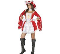 FIESTAS GUIRCA | Disfraz de Mosquetera para Mujer (42-44/L) - Vestido, Sombrero y Cuello - Disfraces de Bandidos y Mosqueteros para Halloween, Carnaval y Fiestas de Disfraces - Adulto - Blanco y Rojo