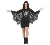 FIESTAS GUIRCA Disfraz de Mujer Araña - Vestido Negro Corto con Estampado Araña y Mangas Telaraña para Mujer Adulta Talla L 42-44