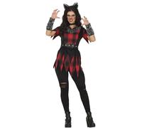 FIESTAS GUIRCA | Disfraz de Mujer Loba (38-40/M) - Camisa, Cola, Diadema, Guantes y Pantalón - Disfraces de Hombre Lobo, Halloween, Superhéroes y Villanos, Animales - Ideal para Adultas - Rojo y Negro