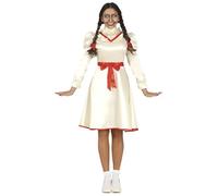 Fiestas Guirca Disfraz de Muñeca Malvada Vestido blanco con lazos rojos Mujer adulta Talla M 38-40