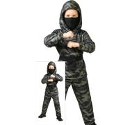 FIESTAS GUIRCA | Disfraz de Ninja Militar Infantil - Camiseta con Capucha, Mascarilla y Pantalón - Guerreros y Artes Marciales para Carnaval y Fiestas - Unisex