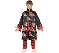 FIESTAS GUIRCA Disfraz de Ninja Niño - Atuendo Infantil Estilo Manga de Guerrero Japones Negro y Rojo Fuego para Niños de 10-12 Años