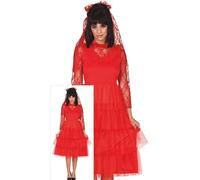 FIESTAS GUIRCA Disfraz de Novia para Roja Mujer - Vestido de Novia y Velo Rojo - Disfraces de Halloween para Mujer Talla L
