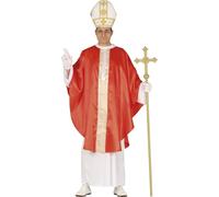 FIESTAS GUIRCA Disfraz de Papa Hombre - Disfraz de Cardenal Rojo con Gorro de Papa - Disfraz de Obispo Hombre Talla M 48-50