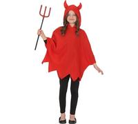 FIESTAS GUIRCA | Disfraz de Pequeño Diablo (7-9 Años) - Poncho y Capucha - Disfraz de Demonio para Halloween, Oktoberfest y Fiestas de Disfraces - Unisex para Niños - Rojo