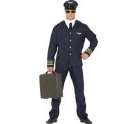 FIESTAS GUIRCA | Disfraz de Piloto Adulto (48-50/M) - Camisa, Chaqueta, Corbata, Gorra y Pantalón - Uniforme de Aviador para Halloween, Carnaval y Fiestas de Disfraces - Ideal para Hombres - Azul