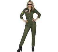 FIESTAS GUIRCA | Disfraz de Piloto Militar para Mujer (38-40/M) - Mono y Cinturón - Disfraces de Aviadora, Ejército y Cine para Halloween, Carnaval y Fiestas de Disfraces - Ideal para Adultas - Verde