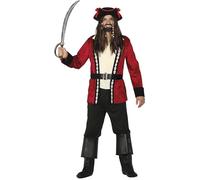 FIESTAS GUIRCA | Disfraz de Pirata Adulto (48-50/M) - Camisa, Chaqueta, Cinturón, Gorro y Pantalón - Disfraces de Corsario y Bucanero para Halloween, Carnaval y Fiestas de Disfraces - Granate y Negro