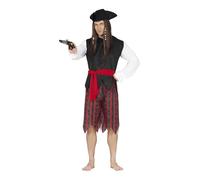 FIESTAS GUIRCA | Disfraz de Pirata Adulto (52-54/L) - Camiseta, Pantalón, Pañuelo y Sombrero - Disfraces de Corsario y Bucanero para Halloween, Carnaval y Fiestas de Disfraces - Hombre - Negro y Rojo