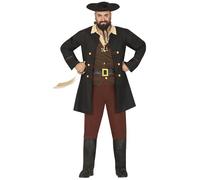FIESTAS GUIRCA | Disfraz de Pirata Adulto (54-56/XL) - Camisa, Chaleco, Chaqueta, Cinturón, Cubrebotas, Pantalón y Sombrero - Disfraces de Corsario y Bucanero para Halloween, Carnaval y Fiestas