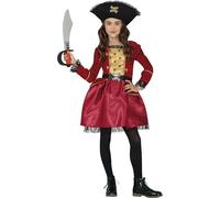 FIESTAS GUIRCA | Disfraz de Pirata Infantil (7-9/Años) - Sombrero y Vestido - Disfraces de Corsaria y Bucanera para Halloween, Carnaval y Fiestas de Disfraces - Ideal para Niñas - Granate