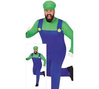 FIESTAS GUIRCA Disfraz de Plomero Verde Héroe Hombre - Gorra Verde y Mono Súper Mecánico - Disfraz de Videojuego Hombre Talla XXL