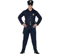 FIESTAS GUIRCA Disfraz de Policía Hombre - Uniforme de Policía Azul Marino con Gorro de Policía - Disfraz de Policía Hombre Talla S 46-48