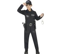 FIESTAS GUIRCA | Disfraz de Policía Infantil (7-9 años) - Mono, Cinturón y Gorro - Disfraces para Halloween, Carnaval y Fiestas - Ideal para Niños y Niñas - Negro