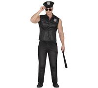 FIESTAS GUIRCA Disfraz de Policía Sexy para Hombre - Uniforme de Policía Negro con Gorro de Policía - Disfraces de Policía para Hombre Talla L 52-54