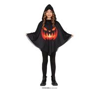 FIESTAS GUIRCA Disfraz de Poncho de Calabaza para niños - Poncho Negro con Estampado de Calabaza y Capucha - Disfraces de Halloween para niñas y niños de 7 a 9 años
