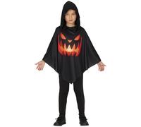 FIESTAS GUIRCA Disfraz de Poncho de Calabaza para niños - Poncho Negro con Estampado de Calabaza y Capucha - Disfraces de Halloween para niñas y niños de 7 a 9 años