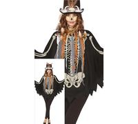 FIESTAS GUIRCA Disfraz de Poncho de Esqueleto para Mujer - Poncho Negro con Estampado de Esqueleto - Disfraces de Halloween para Mujer Talla L