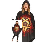FIESTAS GUIRCA Disfraz de Poncho Diabólico para Mujer - Poncho Negro de Culto Satánico con Estampado de Pentagrama - Disfraces de Halloween para Mujer Talla L