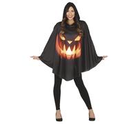 FIESTAS GUIRCA Disfraz de Poncho Negro con Estampado Calabaza de Horror para Mujer Adulta Talla Única