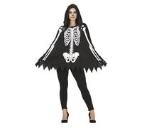 FIESTAS GUIRCA Disfraz de Poncho Negro con Estampado Esqueleto para Mujer Adulta Talla Única