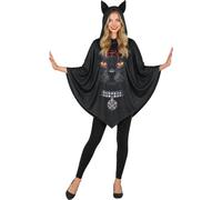 Fiestas Guirca Disfraz Poncho Negro con Estampado Gato Negro Bruja para Mujer Talla Única