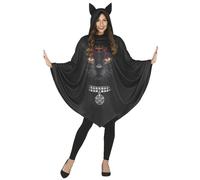 FIESTAS GUIRCA Disfraz de Poncho Negro con Estampado Gato Negro Bruja para Mujer Adulta Talla Única
