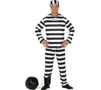 FIESTAS GUIRCA Disfraz Prisionero Hombre - Uniforme Penitenciario Blanco y Negro - Disfraces Convicto Hombre Talla S 46-48