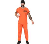 FIESTAS GUIRCA | Disfraz de Prisionero (48-50/M) - Camiseta, Pantalón, Gorro y Bigote - Traje Convicto para Halloween, Oktoberfest y Fiestas de Disfraces - Ideal para Hombre - Naranja