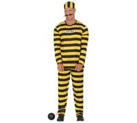 FIESTAS GUIRCA | Disfraz de Prisionero Adulto (48-50/M) - Camiseta, Gorro y Pantalón - Disfraces de Presidiario y Ladrón para Halloween, Carnaval y Fiestas de Disfraces - Ideal para Hombre