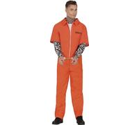 FIESTAS GUIRCA | Disfraz de Prisionero Tatuado (48-50/M) - Mono de Presidiario para Adultos - Disfraces de Ladrones y Fugitivos para Halloween y Fiestas de Disfraces - Ideal para Hombre - Naranja