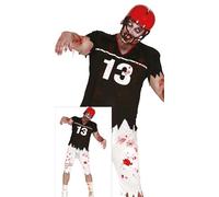 FIESTAS GUIRCA Disfraz de Quarterback Zombi Apocalíptico para Hombre - Uniforme de Escuela Secundaria de Fútbol Americano de Rugby Sangriento - Disfraces Halloween Hombre Talla Adolescente 14-16 Años