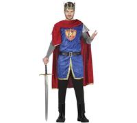 FIESTAS GUIRCA Disfraz de Rey Medieval Luis - Atuendo de Guerrero Rojo y Azul con Capa de Rey para Hombre Adulto Talla L 52-54