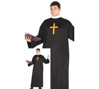FIESTAS GUIRCA Disfraz de Sacerdote para Hombre - Túnica Negra de Monje Clérigo - Disfraz de Ministro para Hombre Talla M 48-50