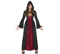 Fiestas Guirca Disfraz Sacerdotisa Satánica – Vestido largo negro y rojo con capucha, Mujer M 38-40